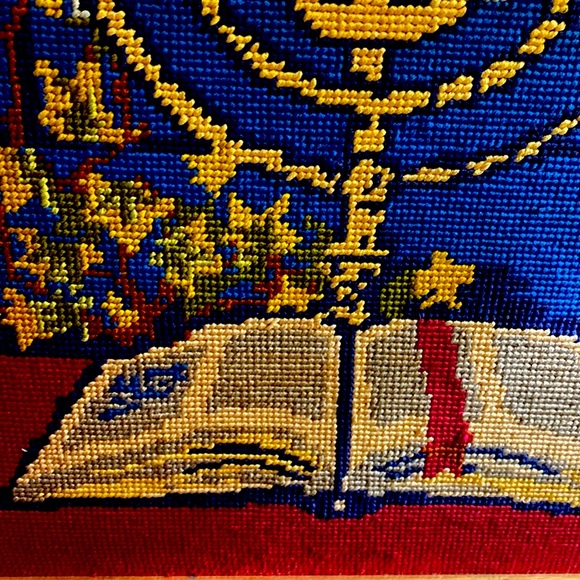 Large Needle Point Approximately19’ by 13’ Vibrant Colors Gold Bamboo Frame - Picture 5 of 12